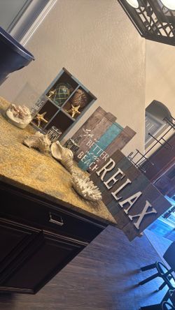 Bathroom, beach, decor, and seashells