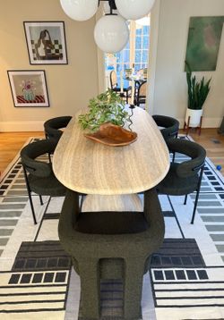6 CB2 Dining Chairs - 4 Inesse green boucle and 2 stature green boucle
