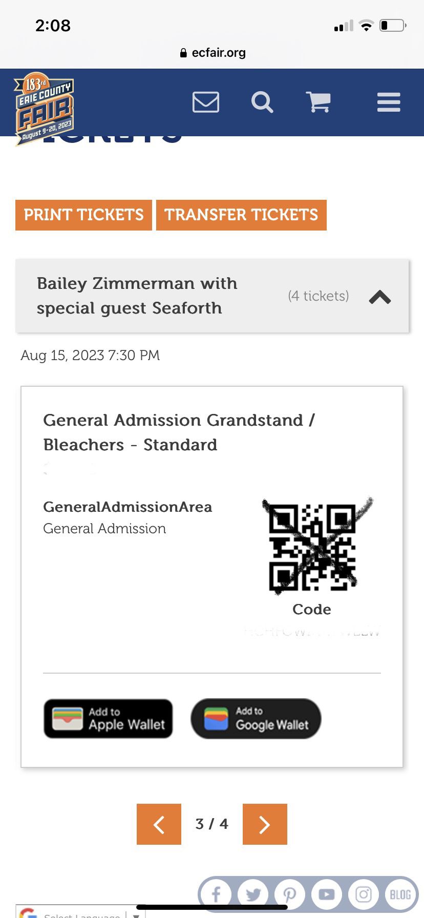 2 Bailey Zimmerman Tickets To Erie County Fair Show Sold Out General Admission 8/15/2023