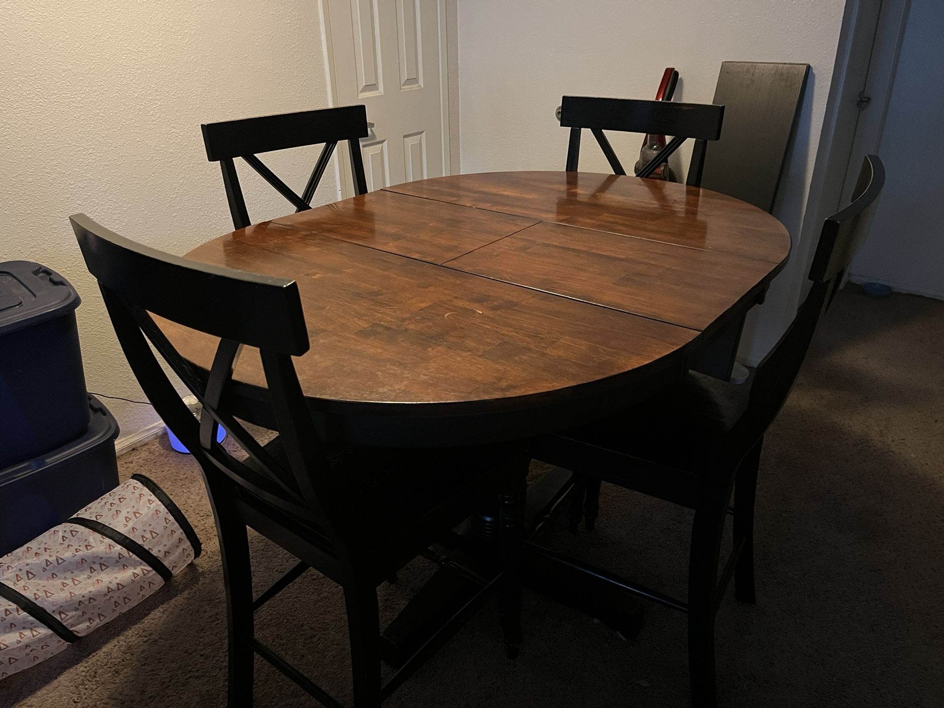 ***Not Available*** Round Wooden Dinner Table + 4 Black Chairs