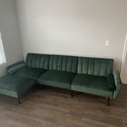 Green Velvet Couch w/Chaise