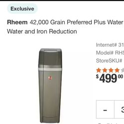 Fire  Rheem 42,000  Grain Preferred Home Water Softener for Hard Water and Iron Reduction of