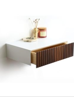 Floating Nightstand with Walnut Drawer - Wood Nightstand, Bedside Table