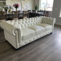 Leather Wide White Sofa  By Birch Lane