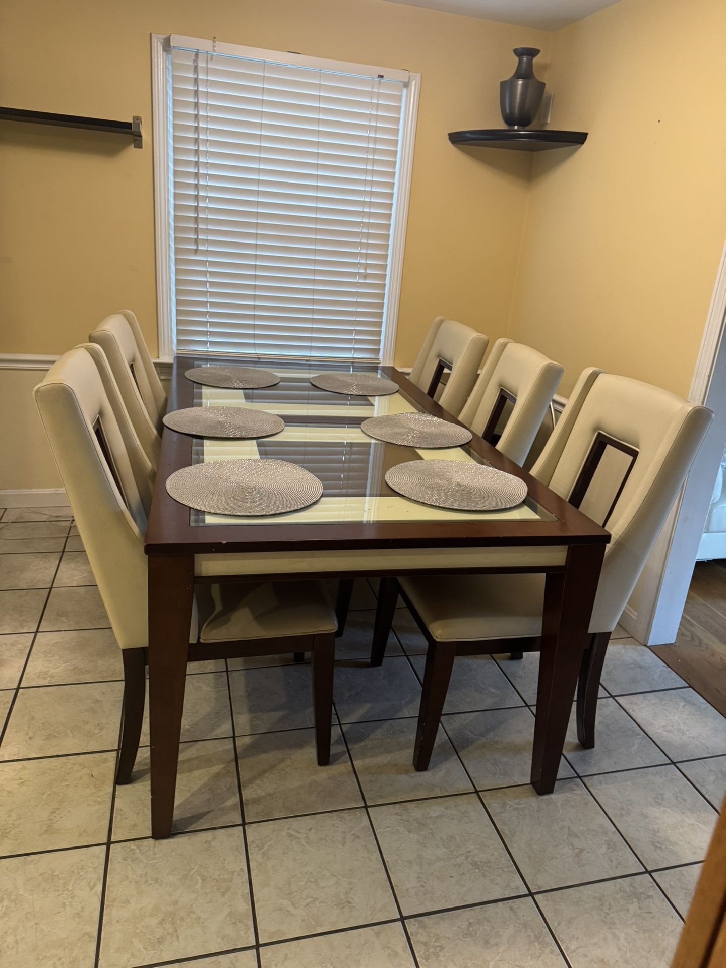 Adjustable Real Wood Table With Leather Chairs