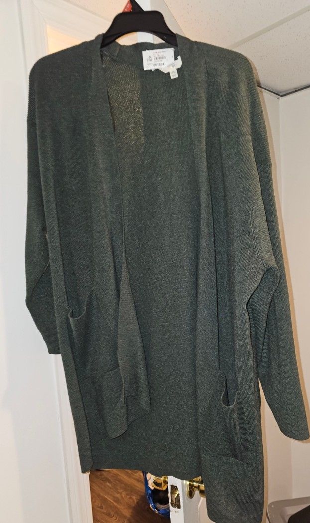 Womens Size 4x 28w 30w Khaki Green Cardigan Duster Sweater 