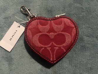 Coach Red Denim Heart Zip Around Keyfob New