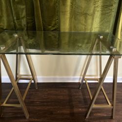 Glass Desk Gold Accent 