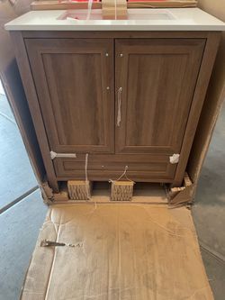 Home Decorators Collection Moorside 30 in. Single Sink Sweet Maple Bath Vanity with White Engineered Stone Top (Assembled)