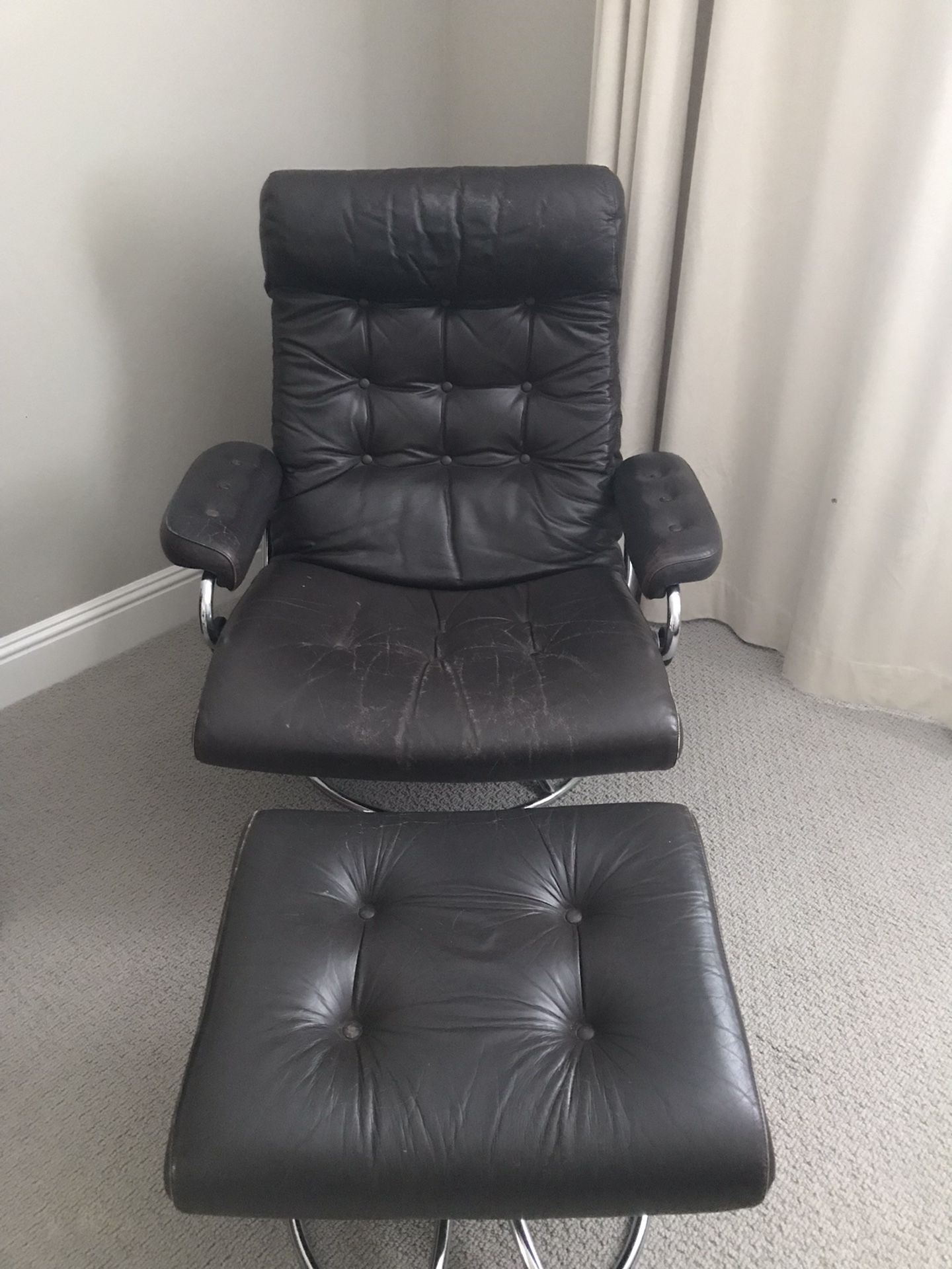 Leather Recliner And Foot Stool