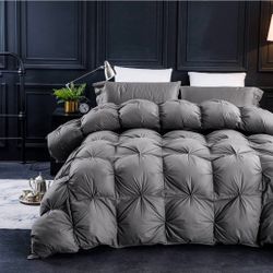 Three Geese Pinch Pleat Waterfowl Feathers and Down Comforter King Size Duvet Insert,750+ Fill Power,1200TC 100% Cotton, Premium All Seasons Gray Warm