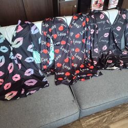 3 Set Satin Feeling Rompers, Long Sleeve, Shorts
