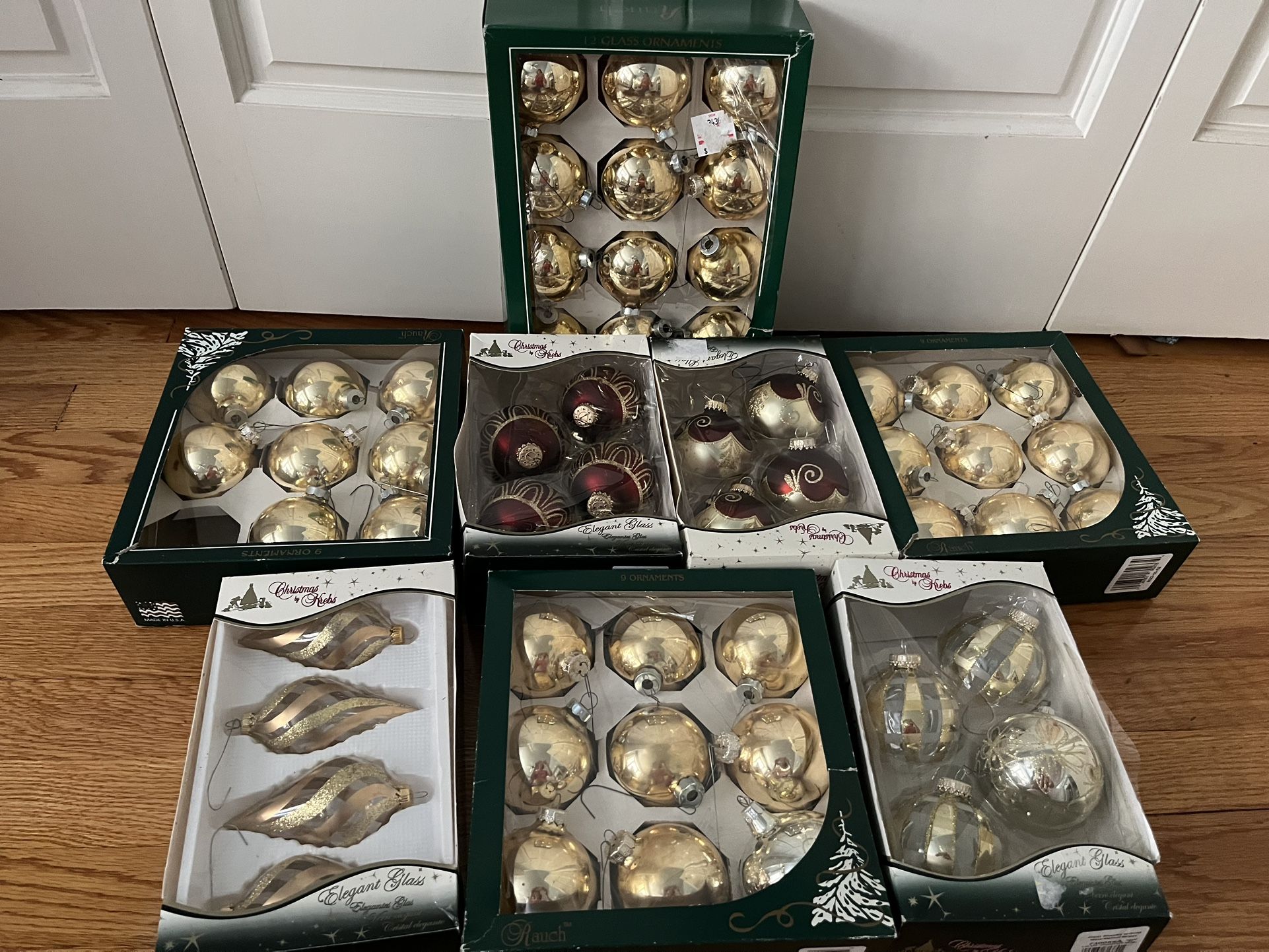 54 Boxed Glass Ornaments Gold & Burgundy