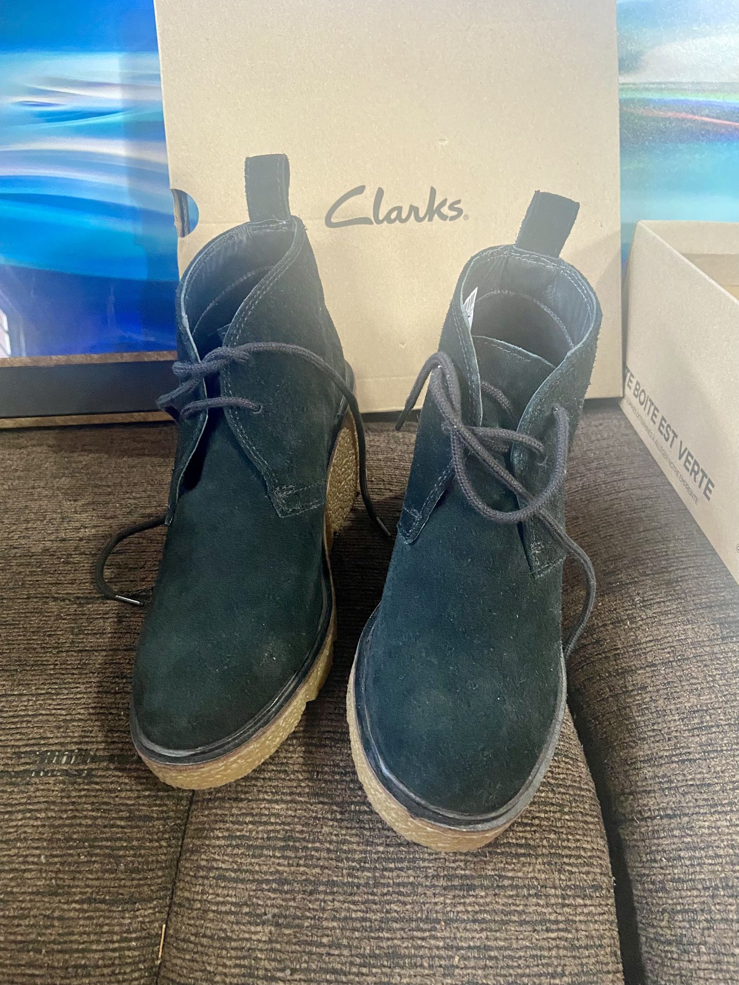 NEW CLARKS BLACK SUEDE WEDGE BOOT for WOMEN CLARKFORD DBT
