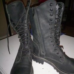 Brand New Martino 7.5 All Leather Black Combat Style Mid  Calf Boots