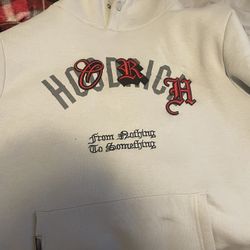 White hoodrich hoodie with red and black accents 