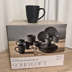 Kitchen Stoneware Dinner Set, SoHo Loft 22 Piece Dine Set 