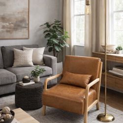 Accent Chair + Ottoman + Brass Floor Lamp – Like New