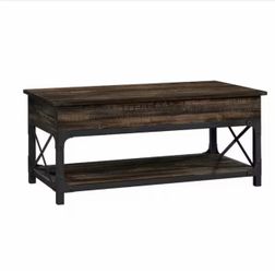SAUDER Steel River 42 in. Carbon Oak Large Rectangle Composite Coffee Table with Lift Top