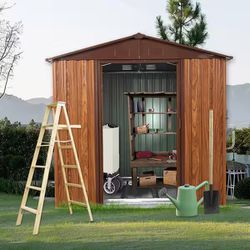6 Ft. X 6 Ft. Brown Outdoor Metal Garden Shed / Tool Storage [NEW IN BOX] **Retails for $430 Assembly Required^ 
