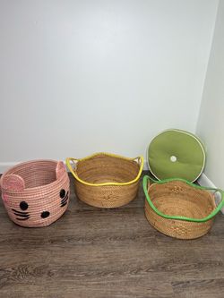 Cat bed baskets and cat shaped toy basket (4 piece set)