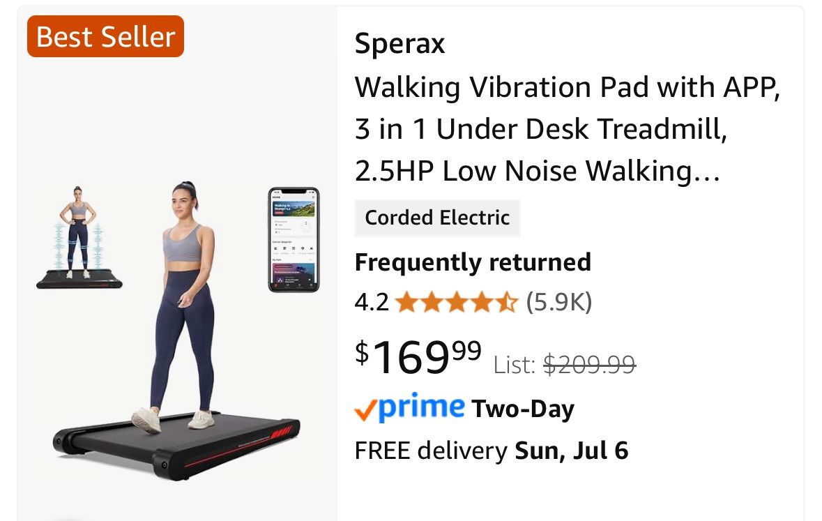Sperax Walking Vibration Pad with APP, 3 in 1 Under Desk Treadmill, 2.5HP