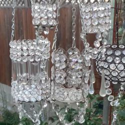 Crystal Votive Cup Tea Light Beaded Hanging Chandelier Candle Holder