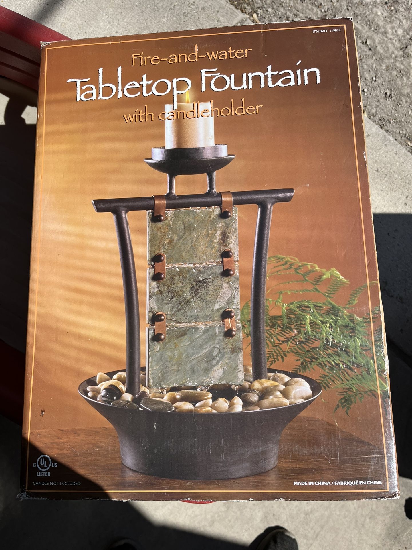 Brand New! Fire & Water Tabletop Fountain With Candle Holder