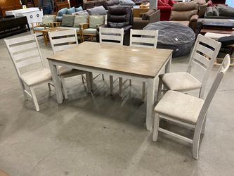 ASHLEY Skempton Farmhouse Style Dining Table with 6 Chairs (Set of 7)