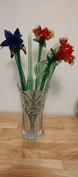 Vintage crystal vase by J.G.Durand and glass flowers 