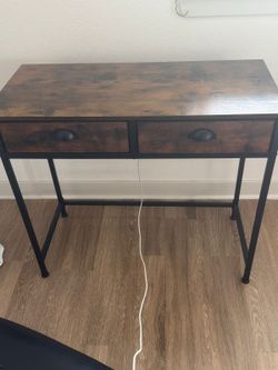 Computer Desk with Drawers & Hooks, 34" Writing Desk with 2 Fabric Drawers for Bedroom, Rustic Brown