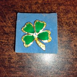 Vintage brooch, four leaf clover pin, rhinestones, lapel pin, green enamel