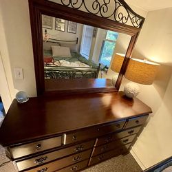 Solid Wood Dresser with Mirror – 62” Wide | Classic Cherry Finish