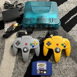 Nintendo 64 N64 Funtastic Ice Blue Console Bundle W/ 2 Controllers