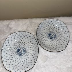 Vintage Misty Rose China Blue & White Platter 9” Oval Serving Bowl (2)