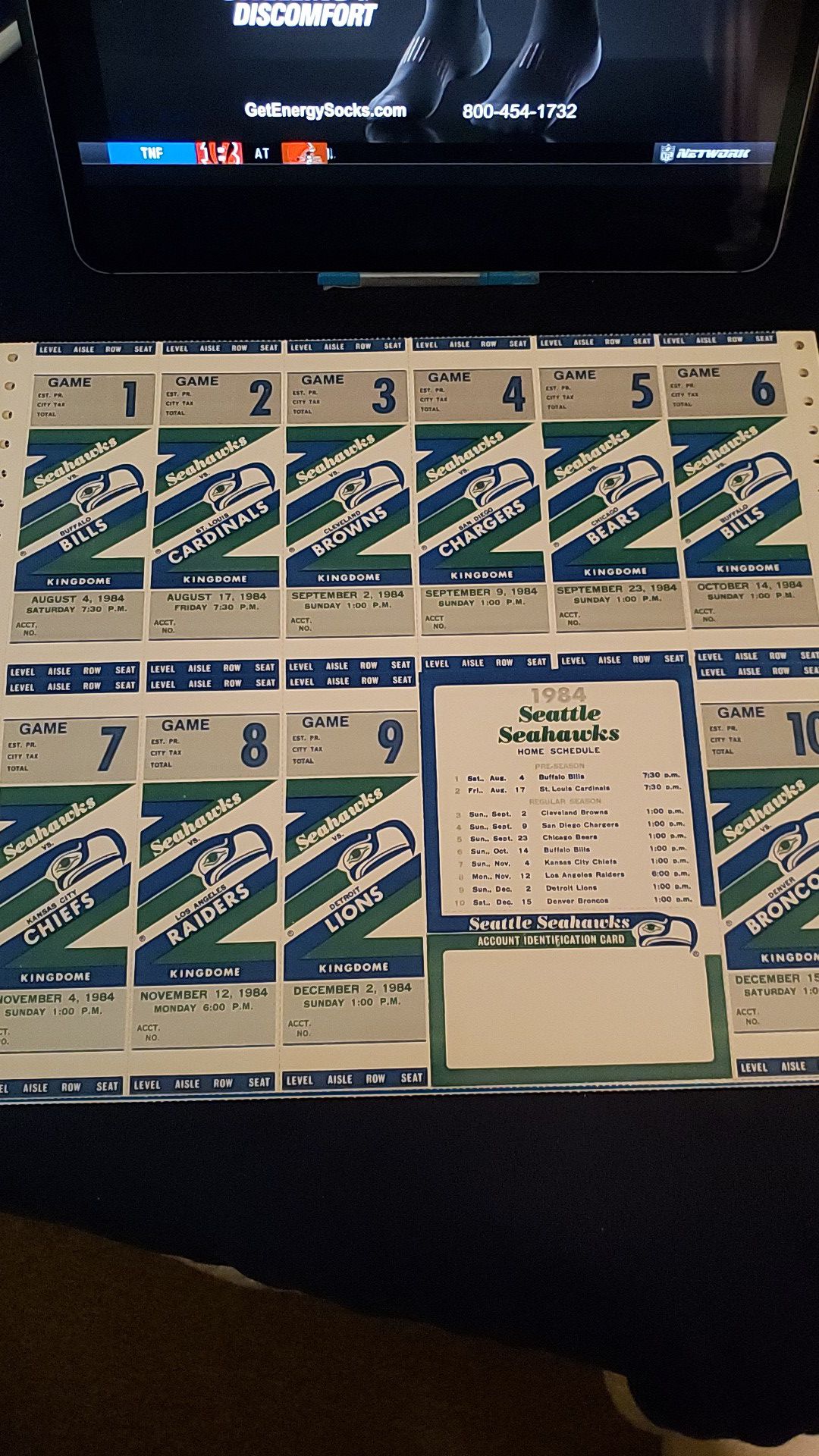 1984 uncut sheet of Seahawks tix