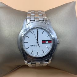 Gucci Watch 5500 XL Swiss Quartz 38mm Mens Silver White Dial Classic Wrist Watch
