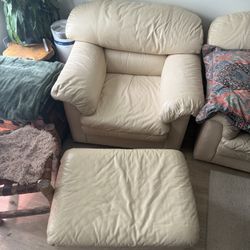 Comfortable Leather Couch With Rolling Foot Stool