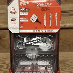 NEW Milwaukee 20 PC HOLE DOZER + Sawzall  blades w/Compact PACKOUT organizer 