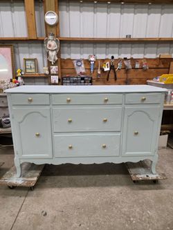 Solid wood pale blue 5 drawer dresser