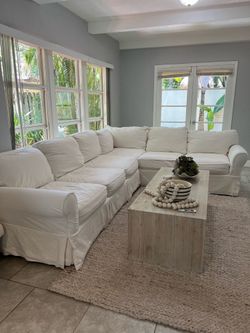 White Cotton Denim Beachside Sectional Couch