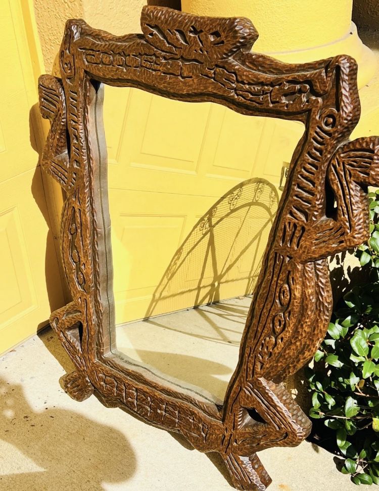 Sale 200$ OBO Hand Carved Disney Rare Authentic  Wood Carved Disney Wilderness Lodge Resort Prop Guest Room Framed Mirror