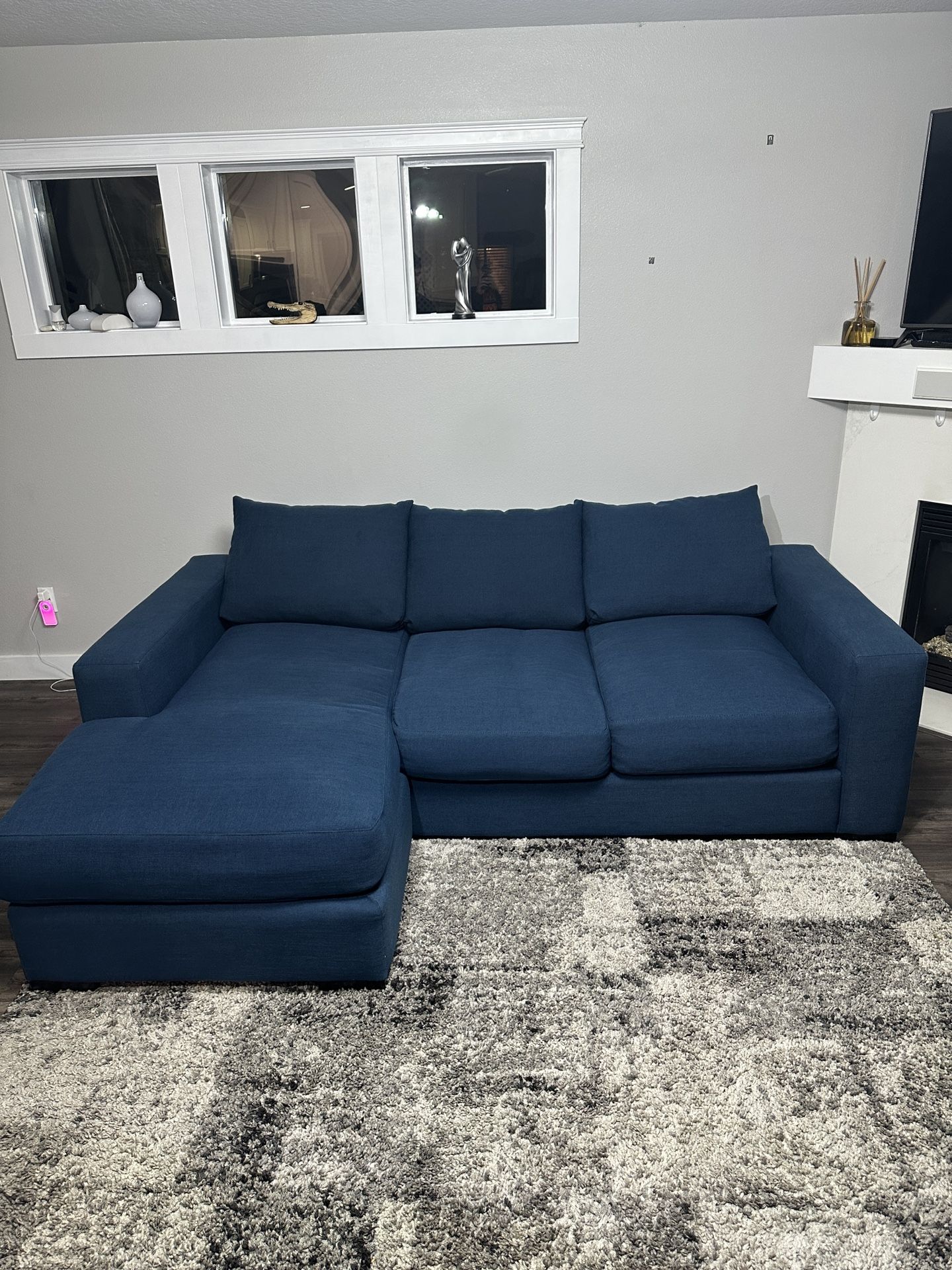 Jonathan Louis Deep Blue Reversible Chaise Sofa – Excellent Condition!