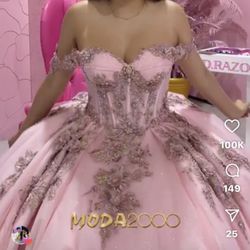 Moda 2000 Quince Dress  Pink  Size 4  500$ With Crinolina 