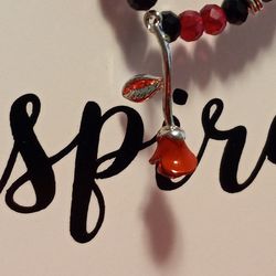 Silver Tone Red Rose Bracelet W Red And Blakc Crystal 