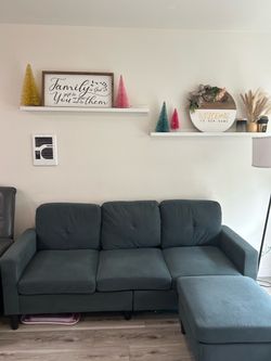 Small Gray-Green Sectional Sofa with Chaise