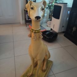 10.5ʺW × 18ʺD × 33ʺH Vintage Italian Pale Yellow Palm Beach Regency Whippet Greyhound Dog Statue on Pillow