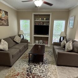Living Room Set- Sofa, Center Table, Corner Tables, Lamps And Rug