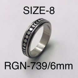 Stainless Steel Moon Carved Spinner Ring Band For Men & Women with: RGN-739/Size-8