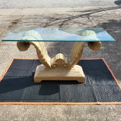 Carved Stone Glass Top Console Table Excellent Condition